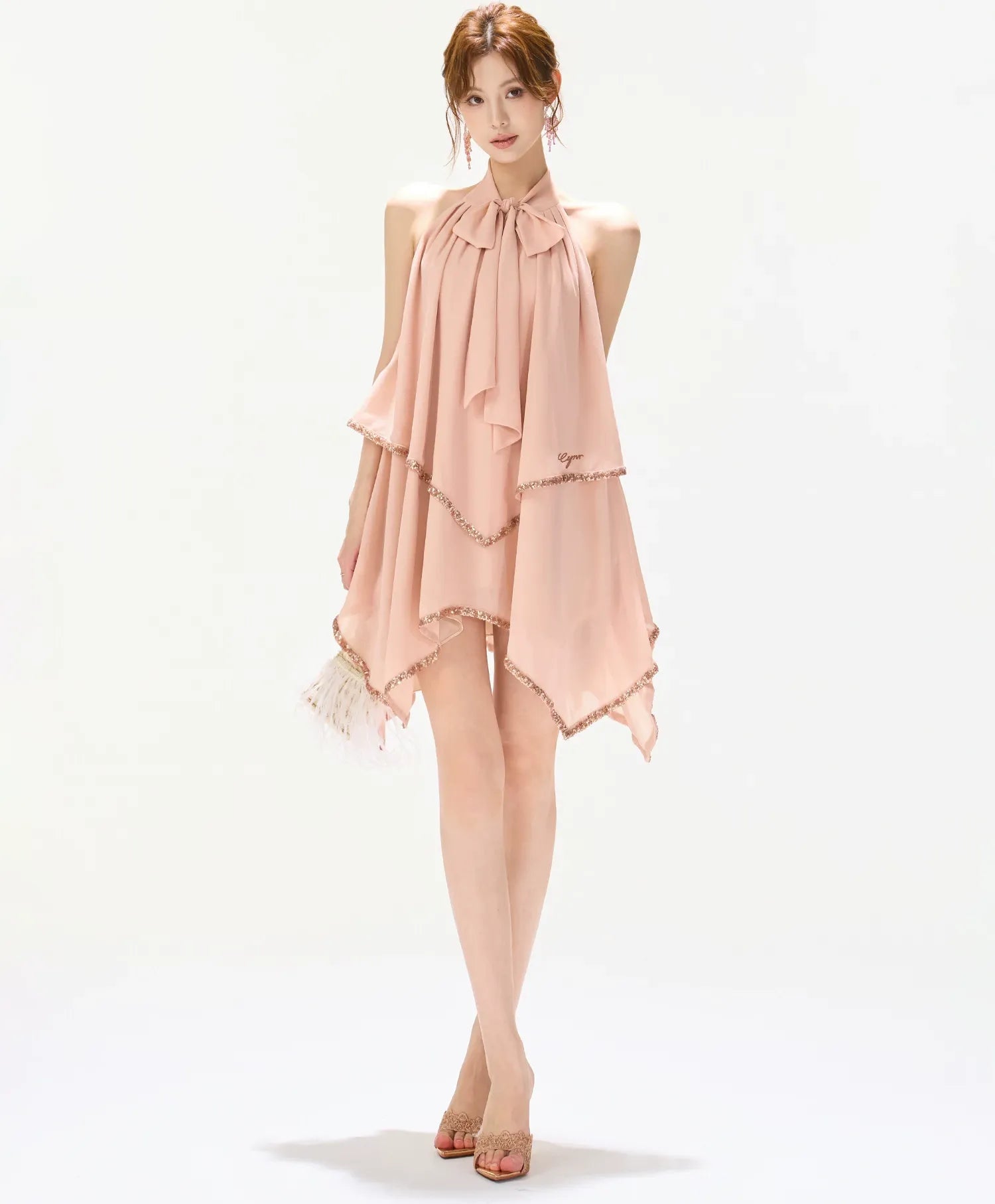 Sequin Backless Halter Dress