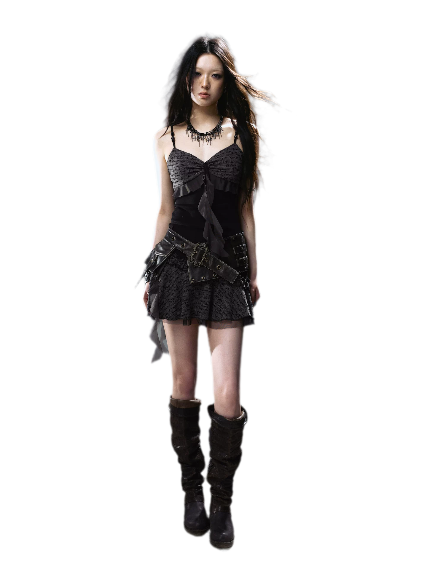 Ruched Mesh Strap Dress