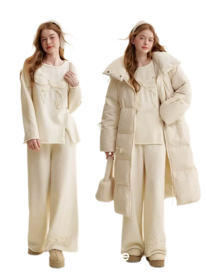 Bow Embroidered Knit Set