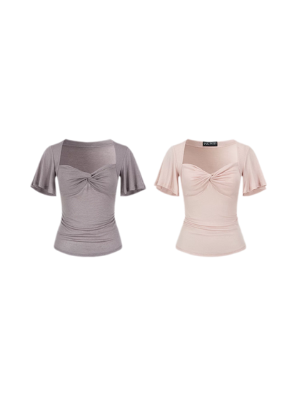 X-line Cross Knot Lyocell Square Neck T-shirt