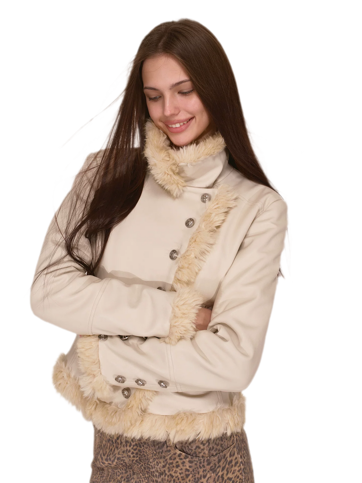Куртка из PU с отделкой из искусственного меха