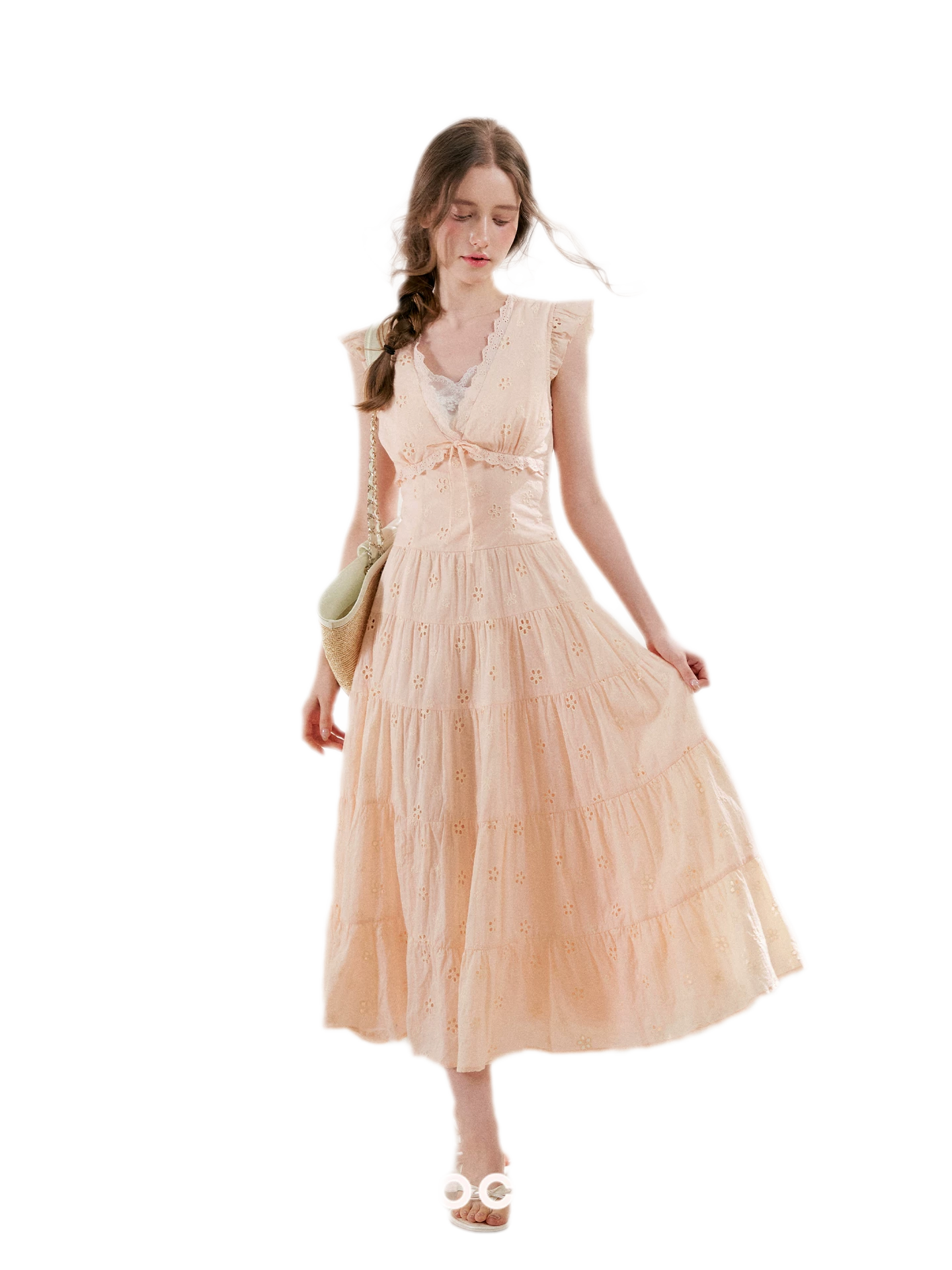 Embroidered Eyelet Tiered Dress