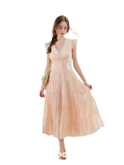 Embroidered Eyelet Tiered Dress