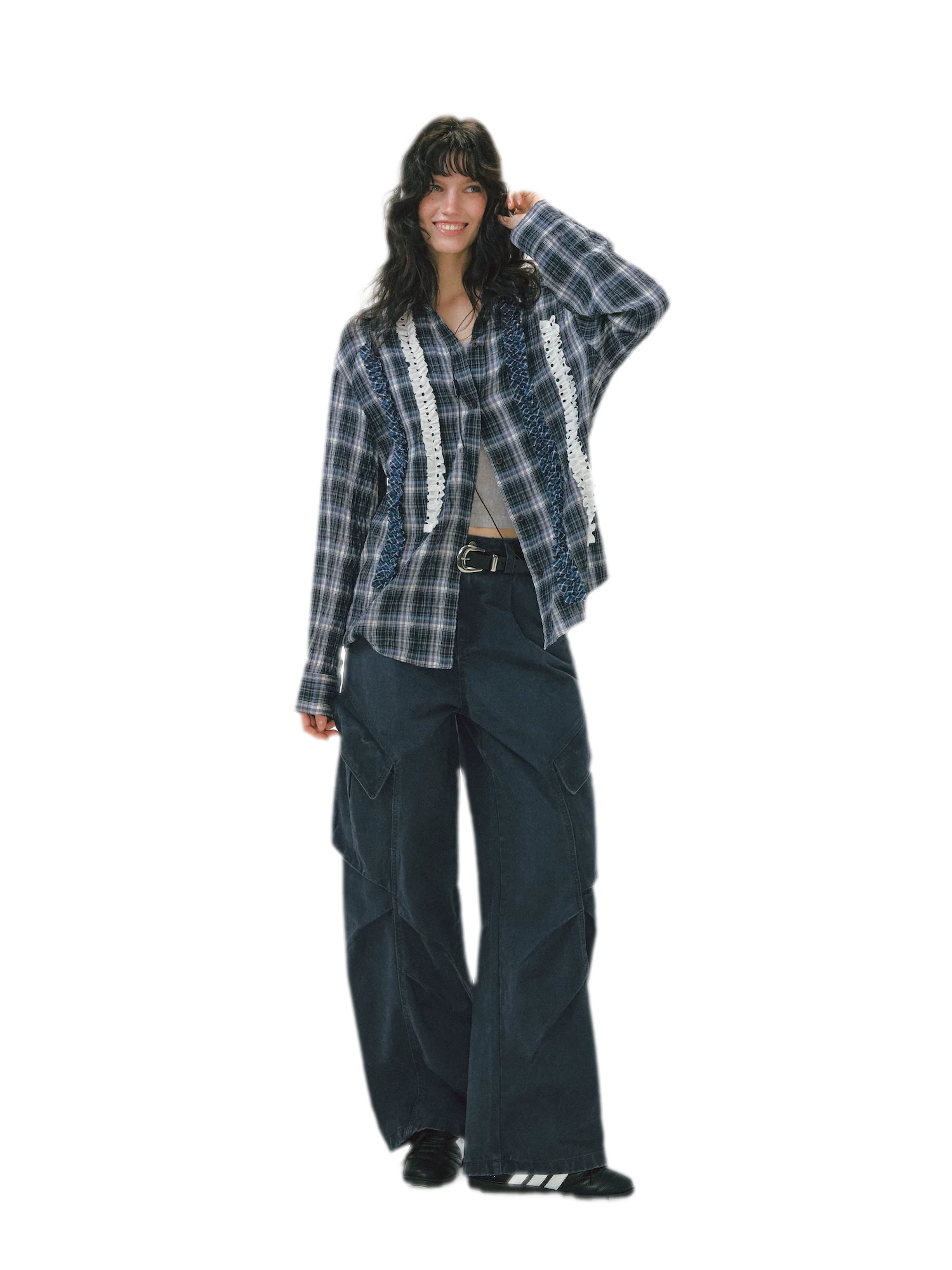 Pleated Wide-Leg Cargo Jeans