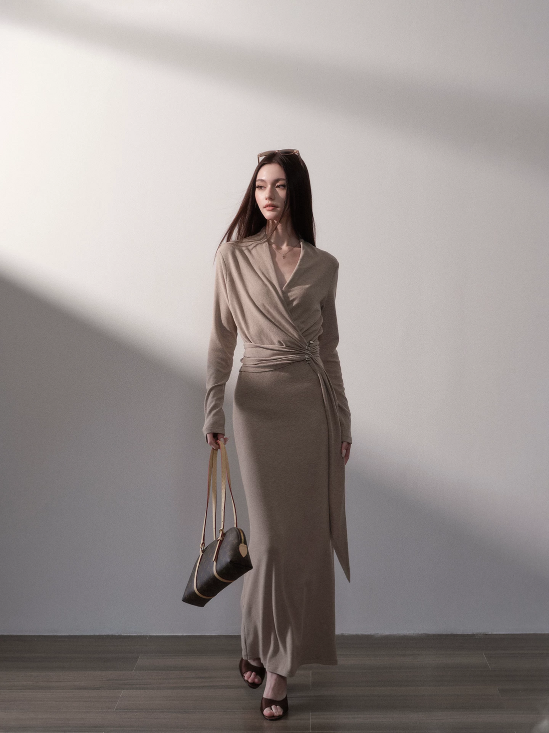 Wrap V-Neck Knit Maxi Dress