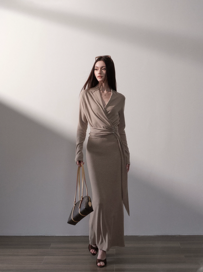 Wrap V-Neck Knit Maxi Dress
