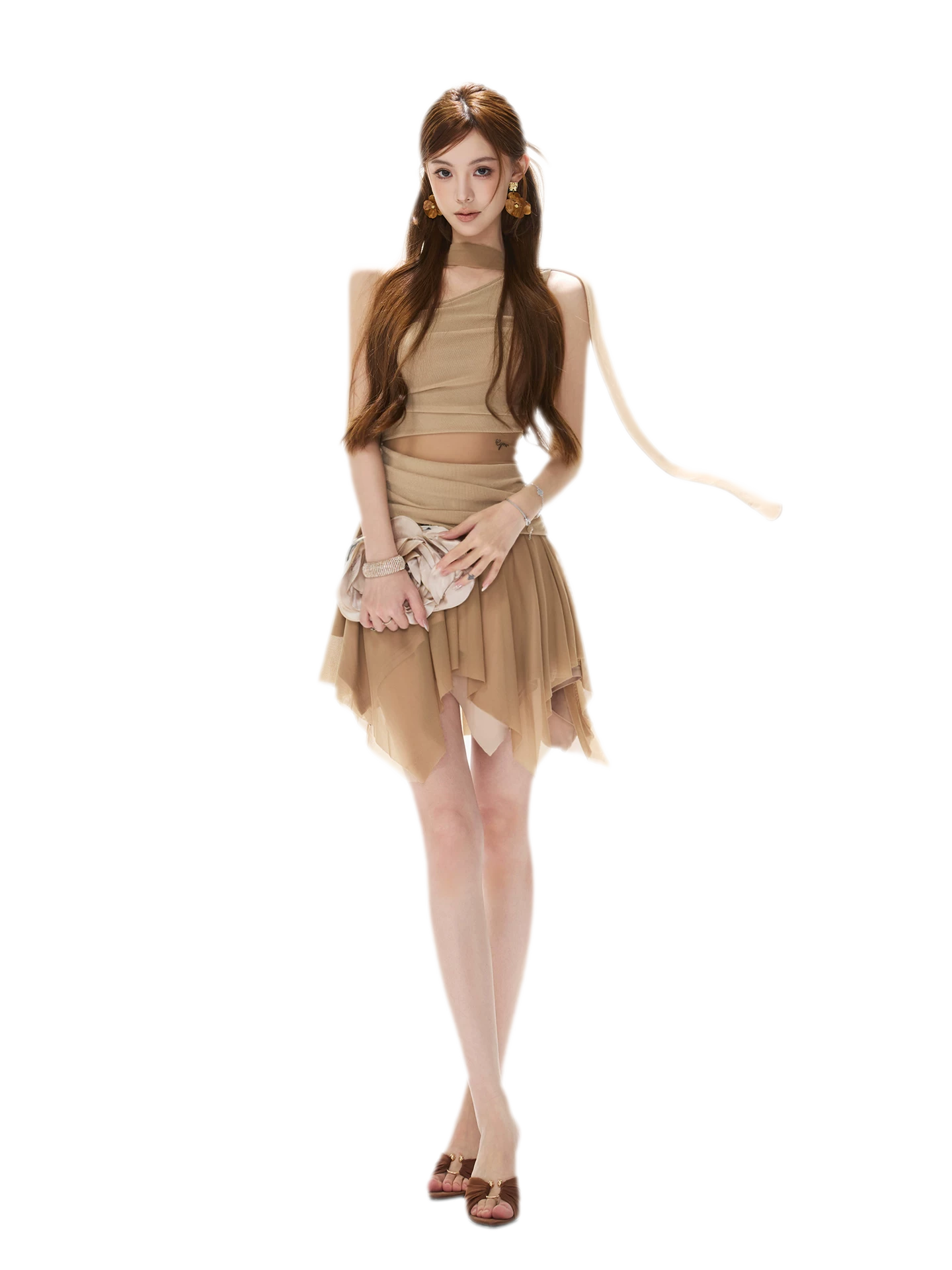 Mesh Drape Mini Dress