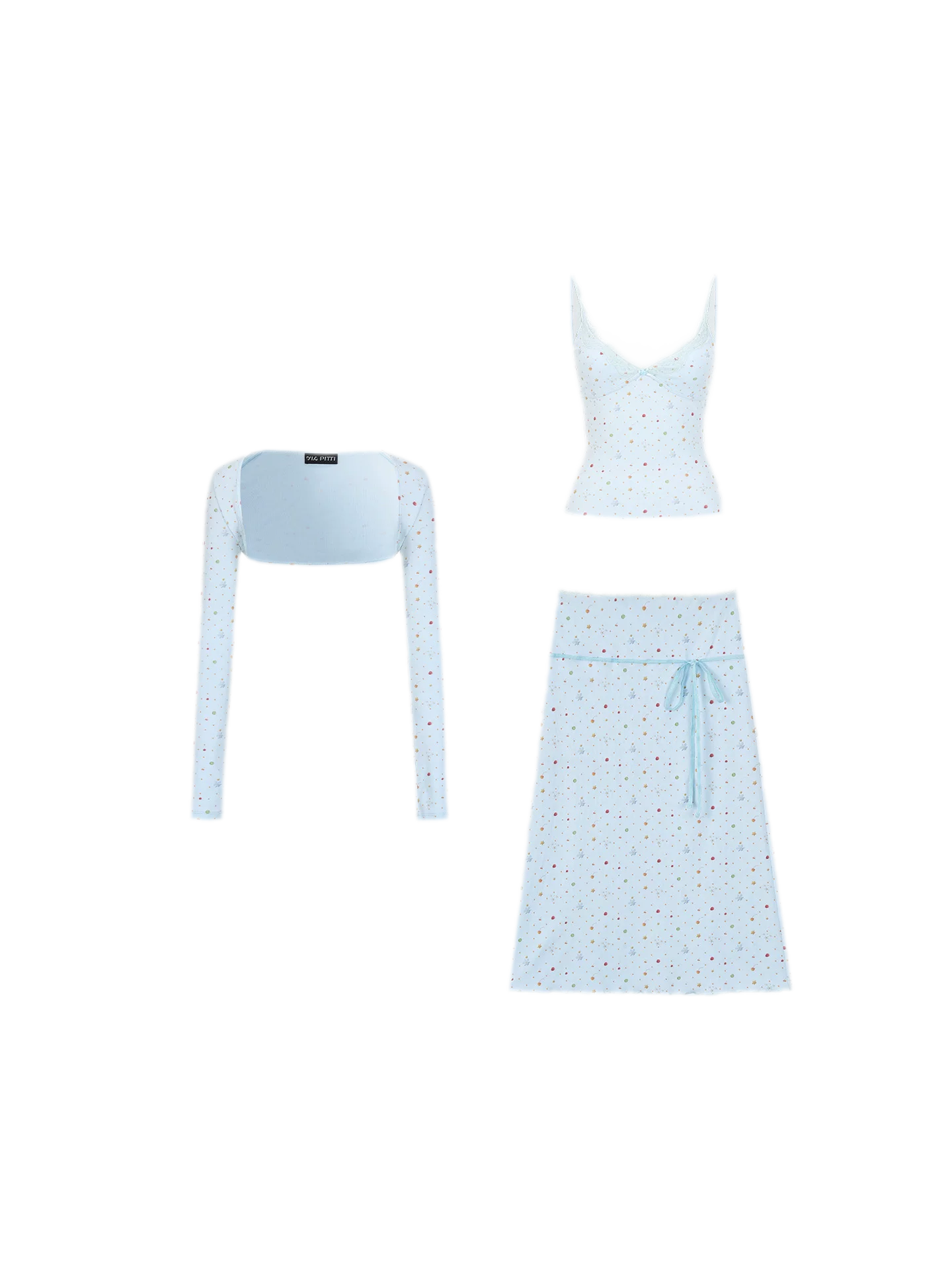 Light Blue Polka-Dot Three-Piece Set