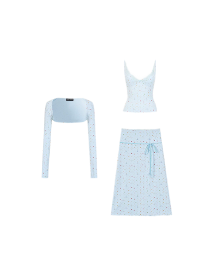 Light Blue Polka-Dot Three-Piece Set