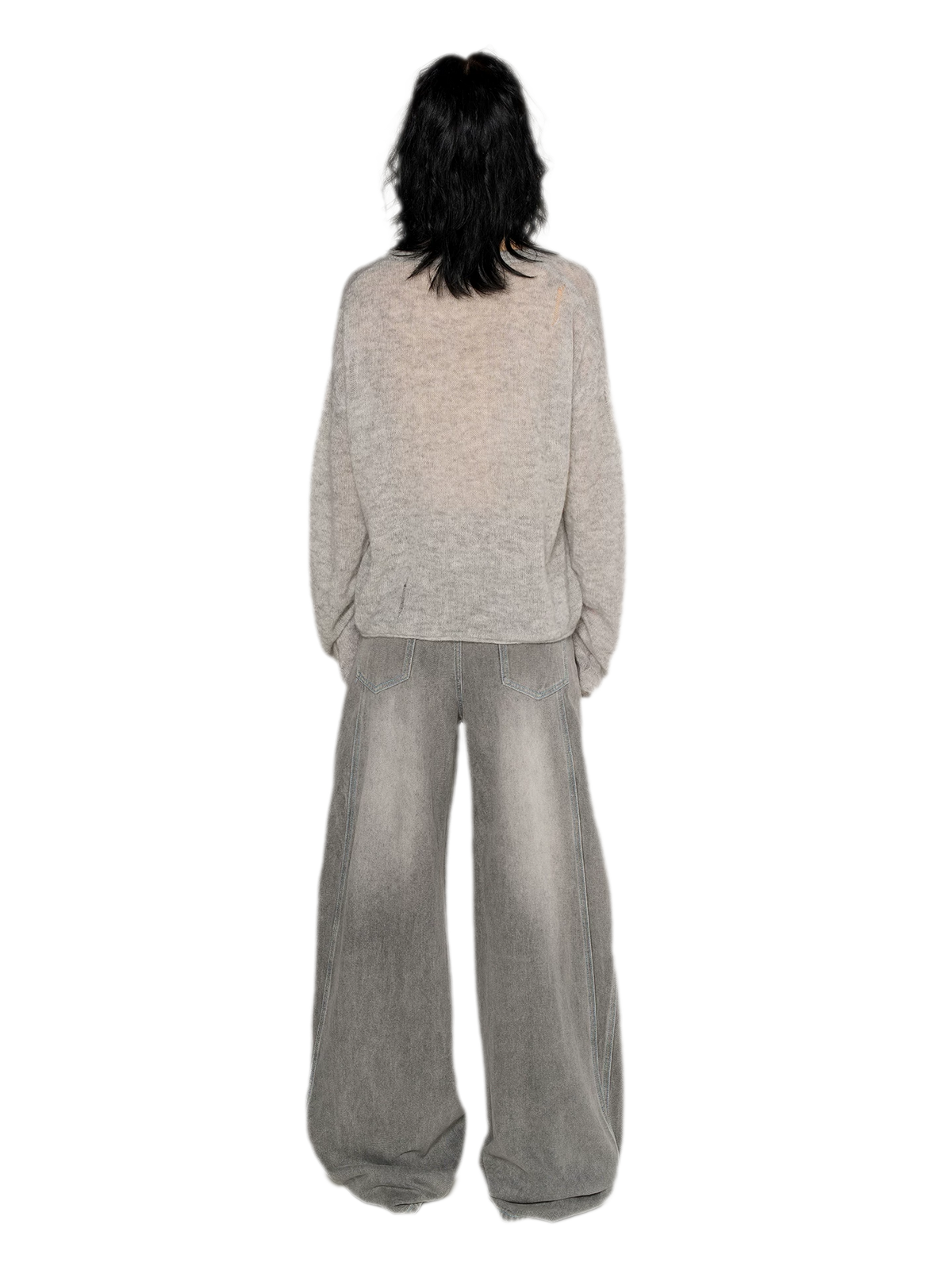 Pullover in mohair effetto consumato con strass