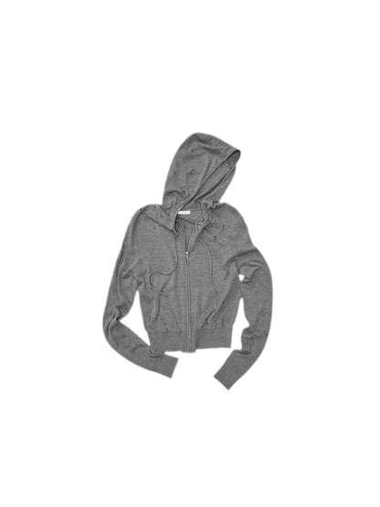 Distressed Hooded Knit Cardigan