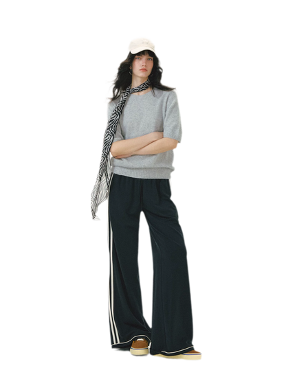 Contrast Stripe Wide-Leg Pants