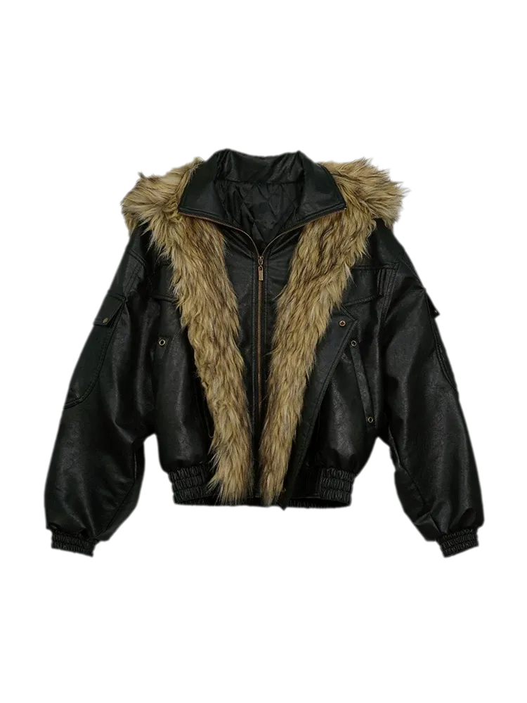 Detachable Fur Collar Flight Jacket