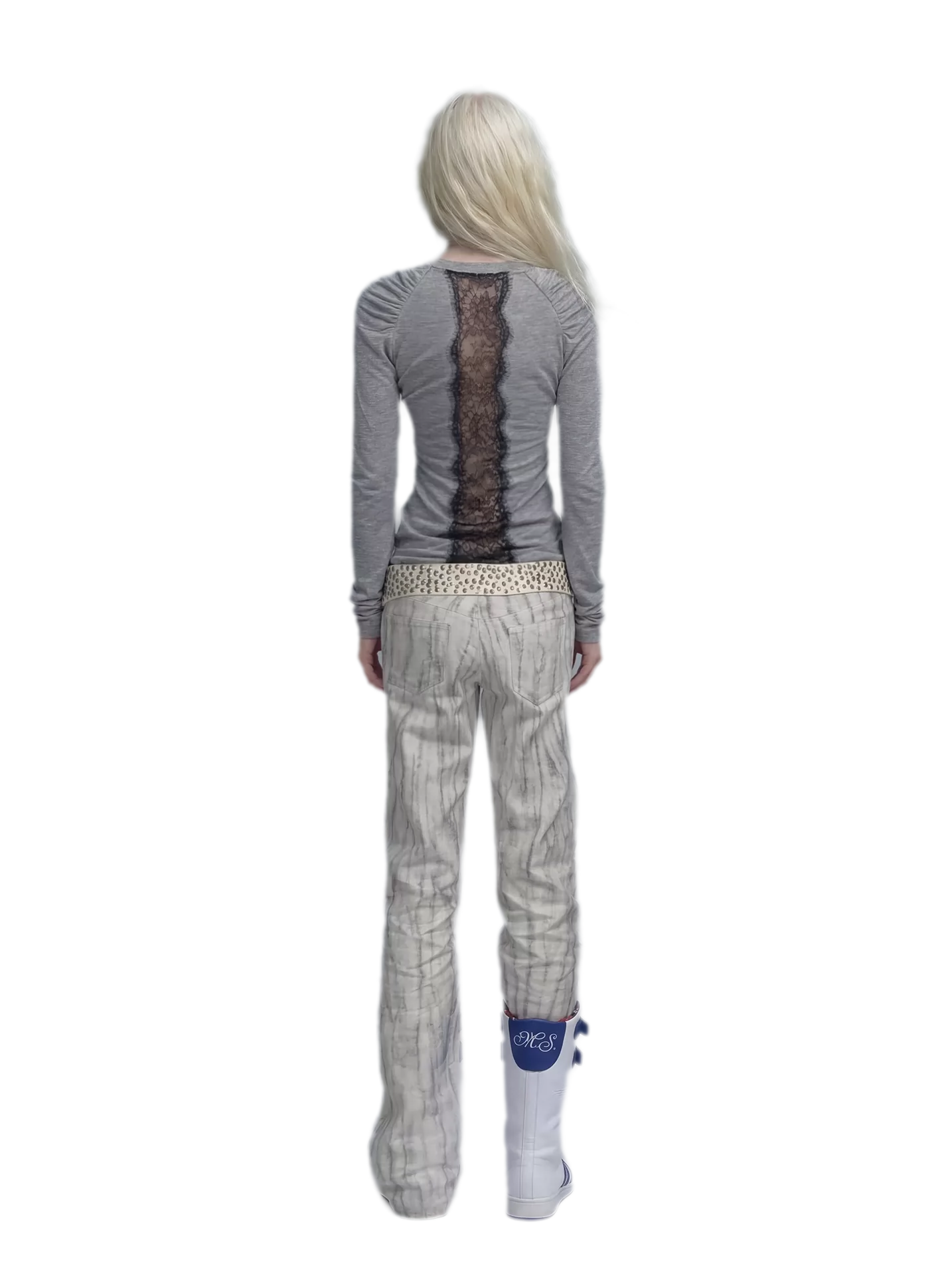 Lace Panel Fitted Long-Sleeve T-Shirt