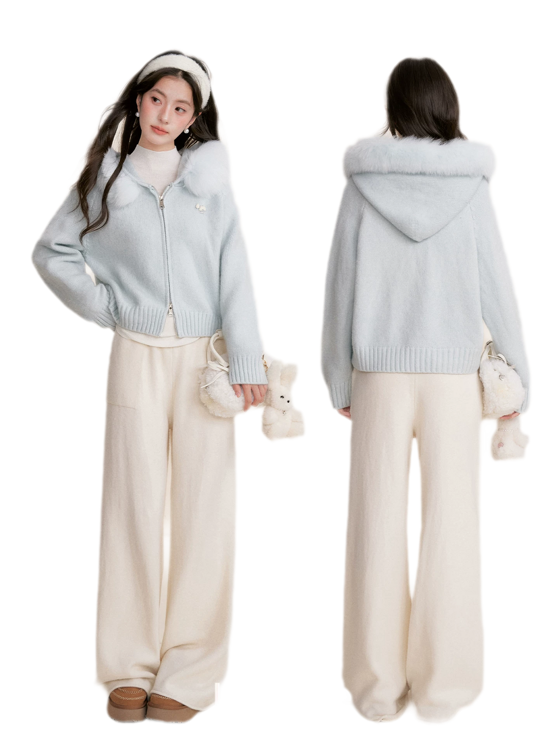 Fur Collar Knit Hoodie