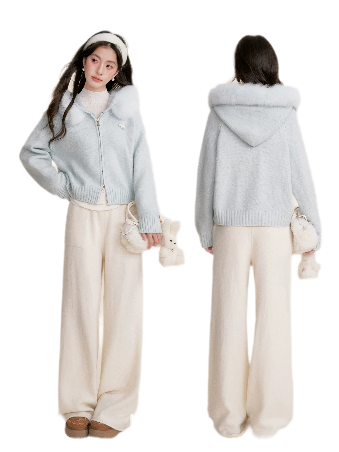 Fur Collar Knit Hoodie