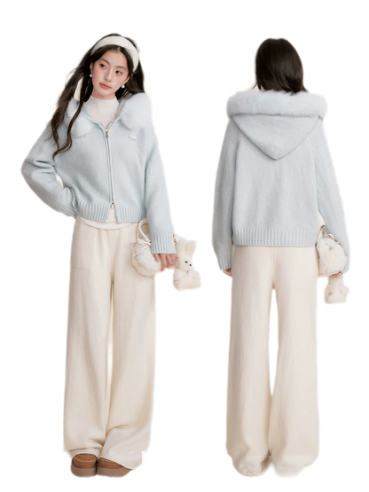 Fur Collar Knit Hoodie