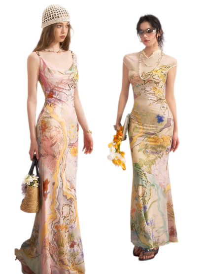 Draped Neck Fishtail Dress