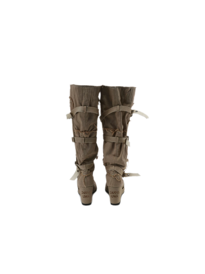 Distressed Pleated Wedge Boots