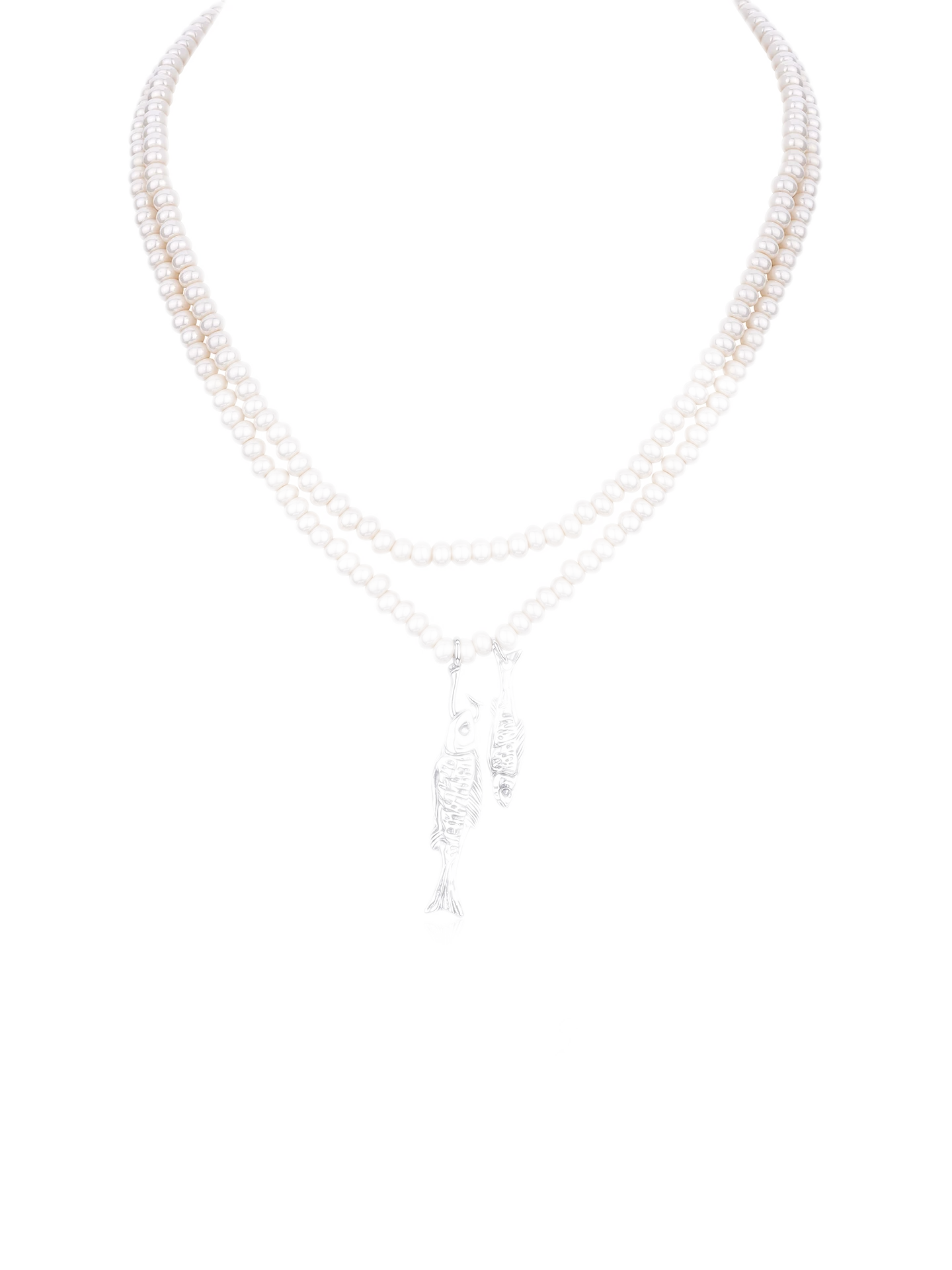 Double-Layer Beaded Fish Pendant Necklace