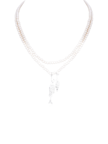 Double-Layer Beaded Fish Pendant Necklace