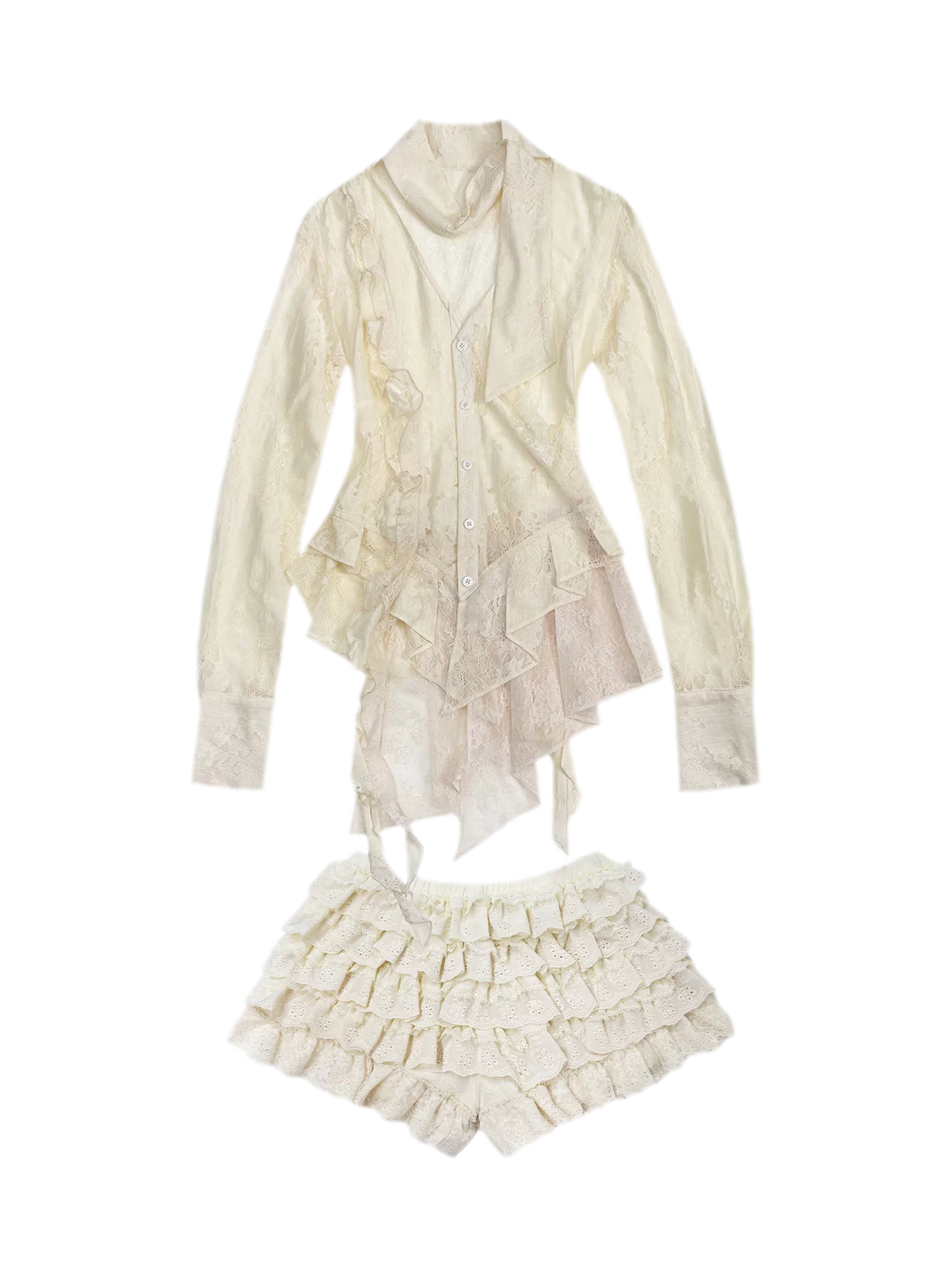 Lace Panel Adjustable Shirt Set