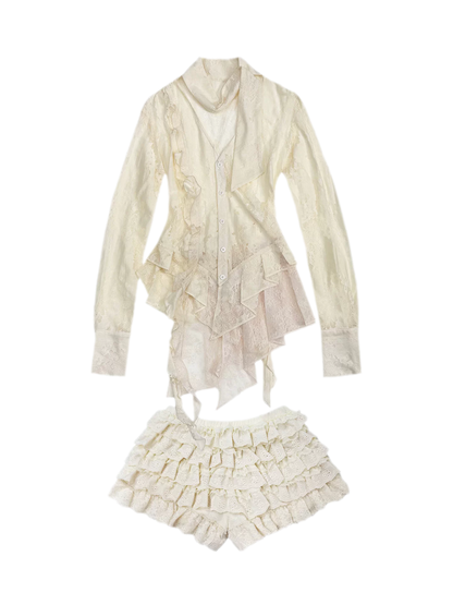 Lace Panel Adjustable Shirt Set