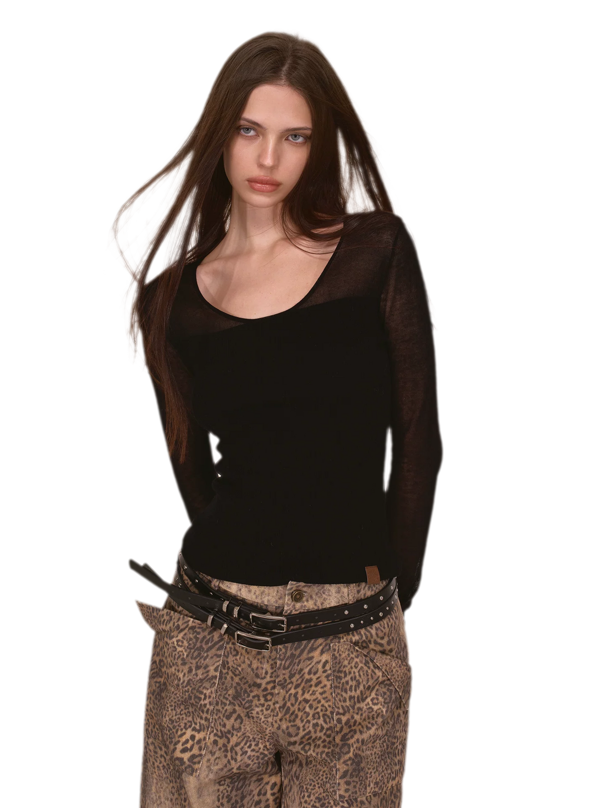 Top in maglia trasparente con scollo a V in Tencel
