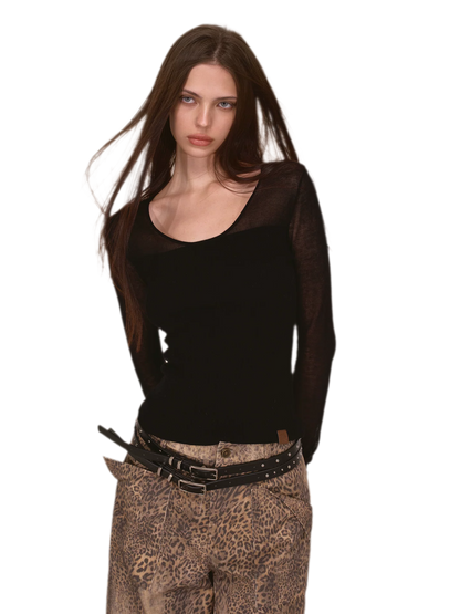 Top in maglia trasparente con scollo a V in Tencel