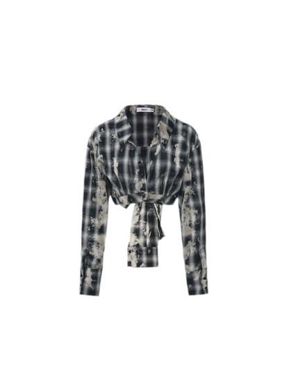 Distressed Plaid Cropped Shirt