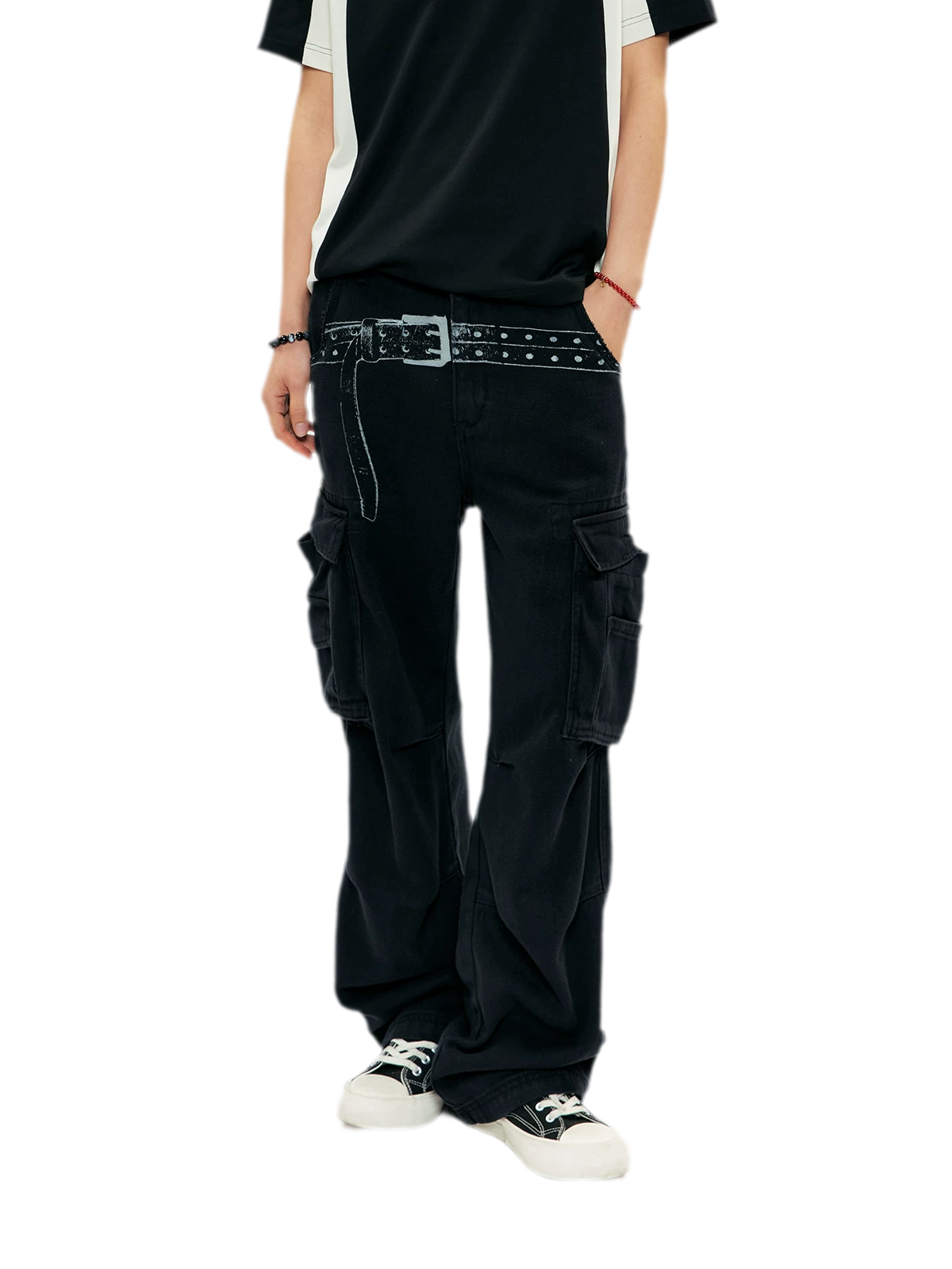Washed Distressed Wide-Leg Cargo Pants