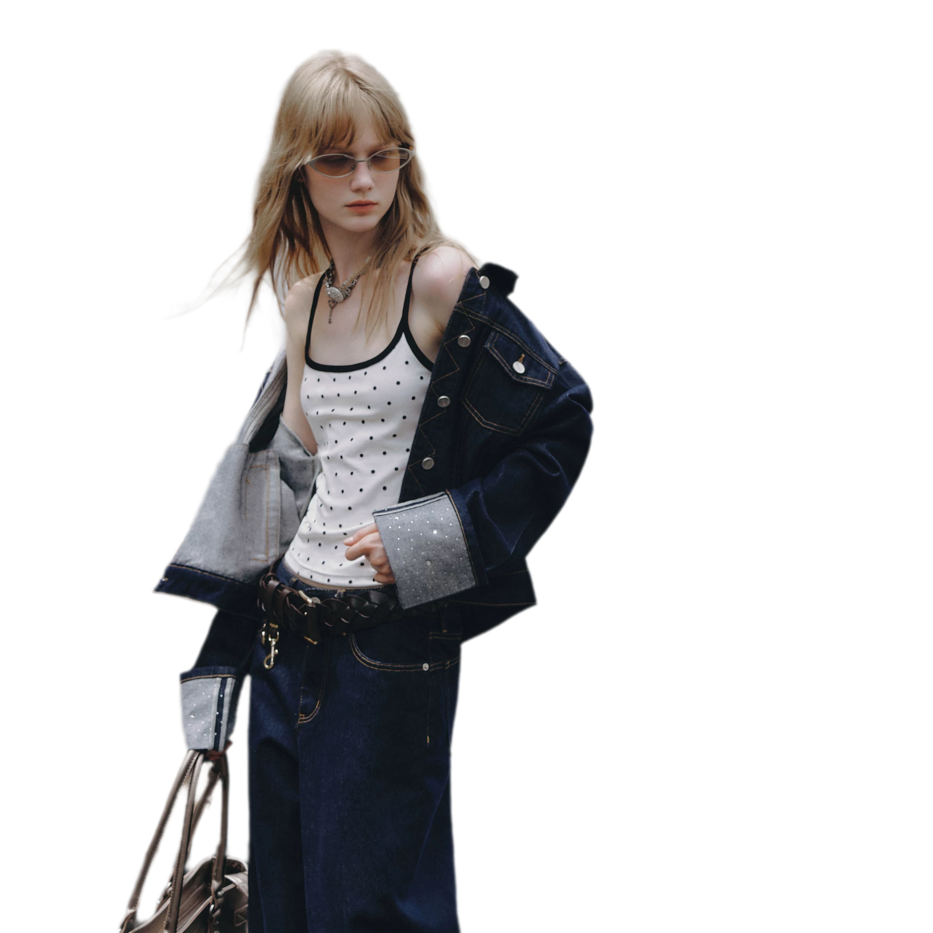 Studded Cropped Denim Set