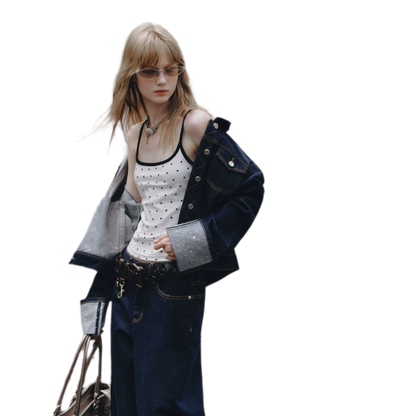 Studded Cropped Denim Set
