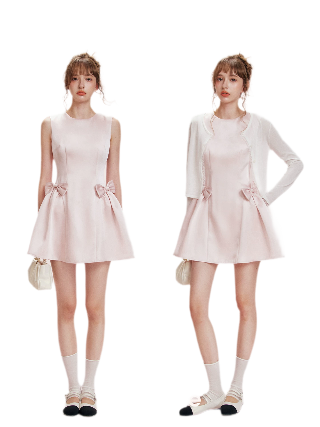 Pearlescent Satin Waist-Tie Dress