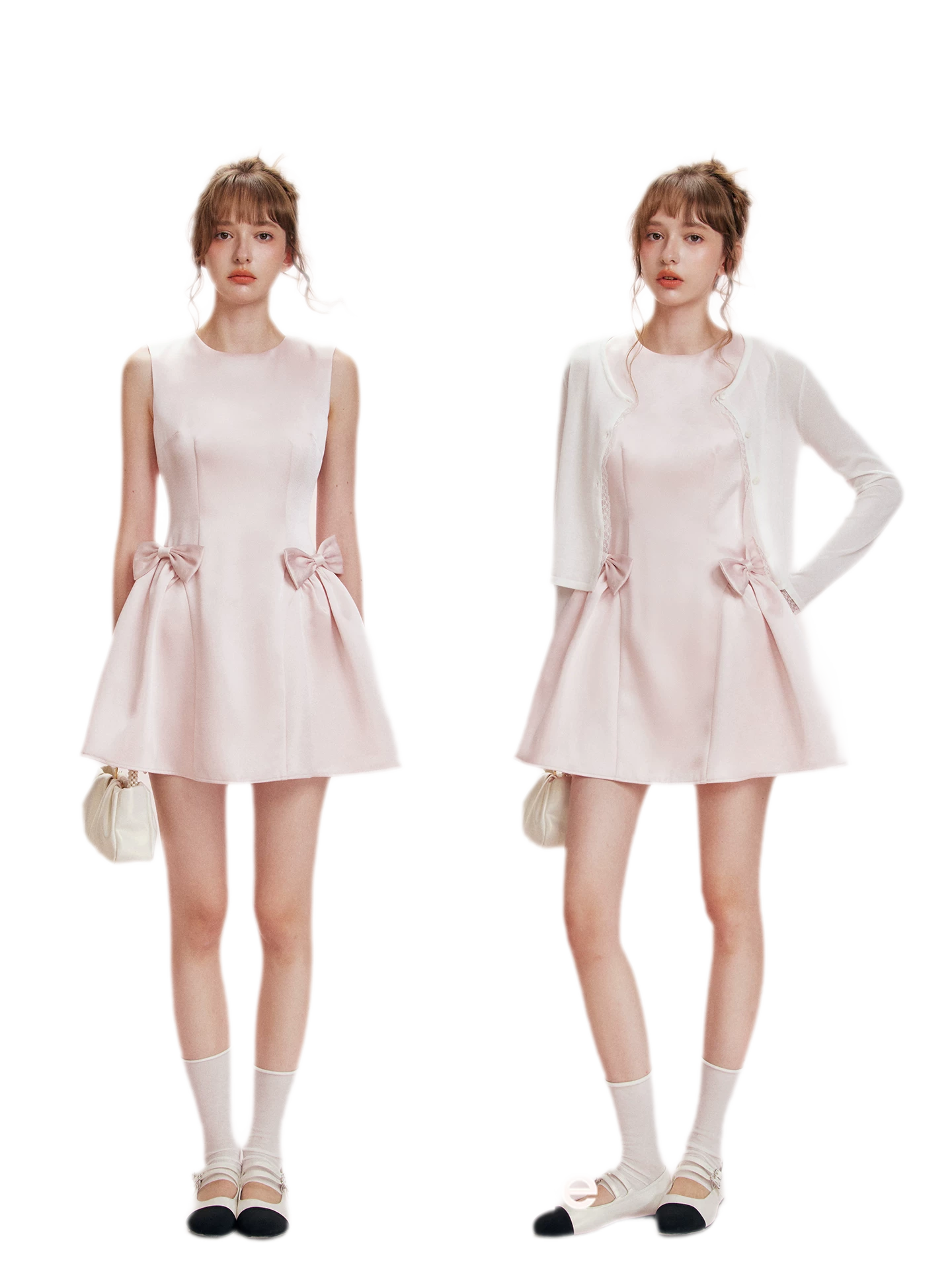Pearlescent Satin Waist-Tie Dress