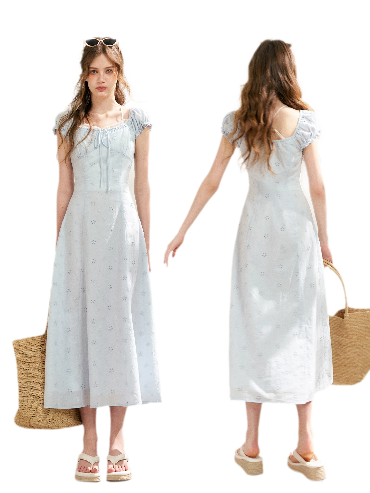Embroidered A-Line Short Sleeve Dress
