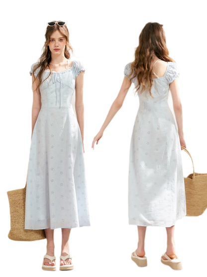Embroidered A-Line Short Sleeve Dress