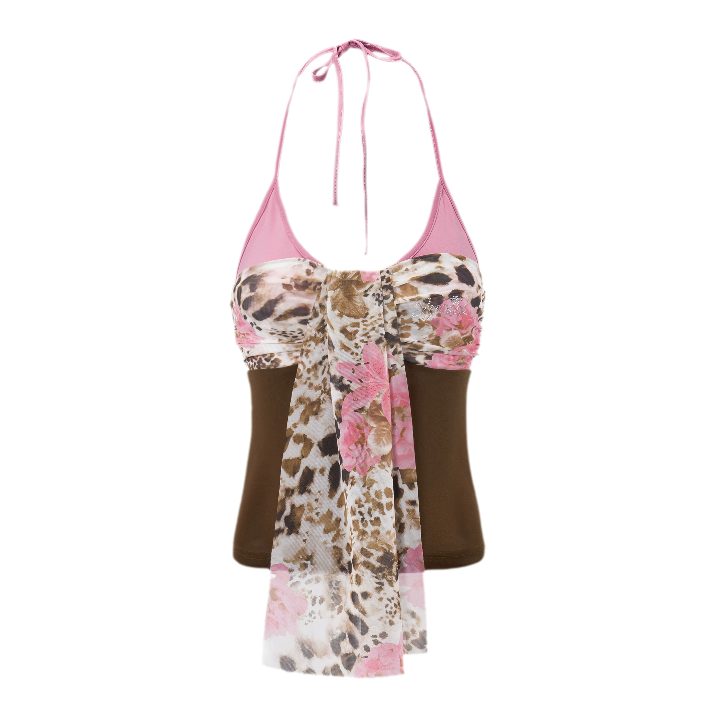 Leopard Print Mesh Halter Top