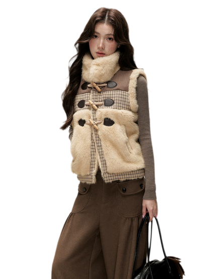 Gilet a quadri in peluche con alamari