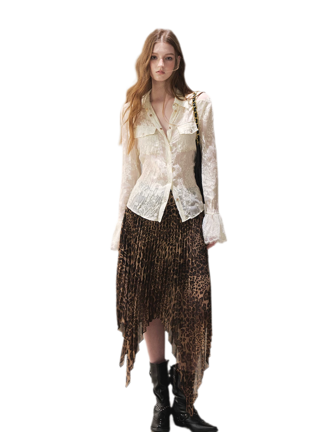 Burnout Jacquard Tailored Chiffon Shirt