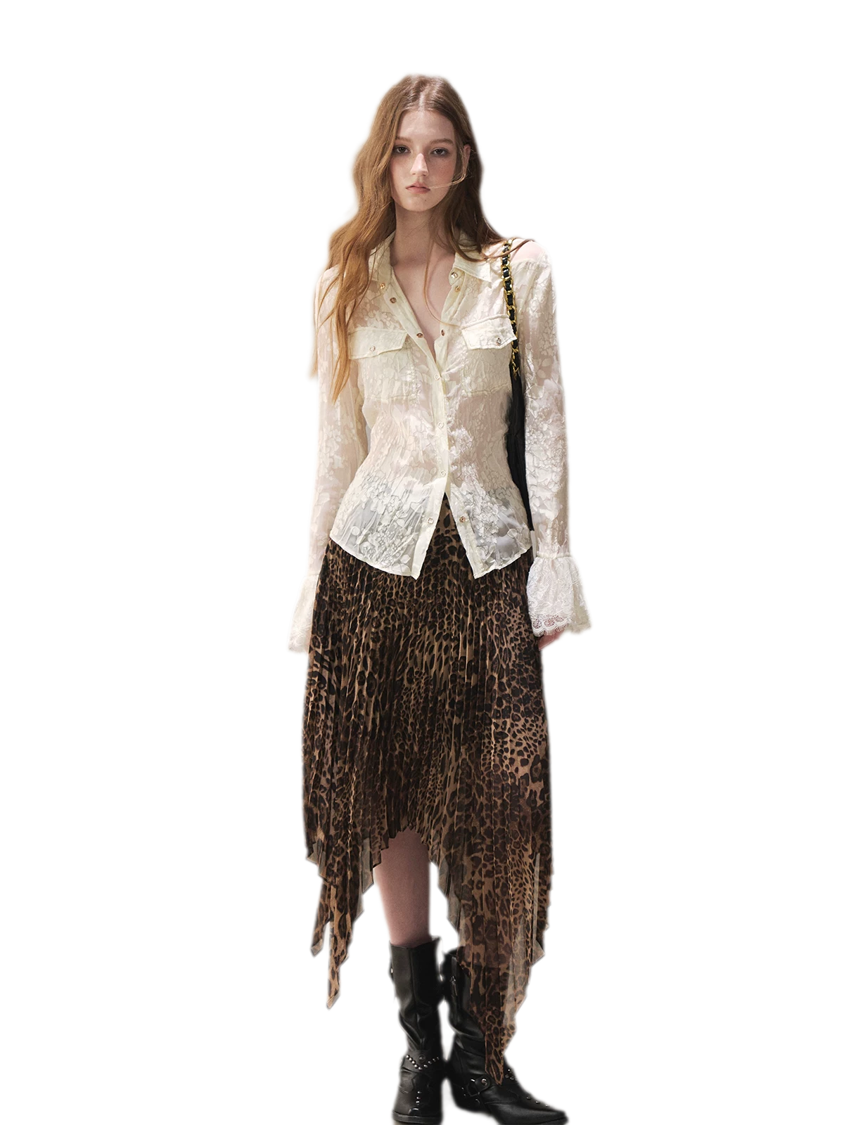 Burnout Jacquard Tailored Chiffon Shirt