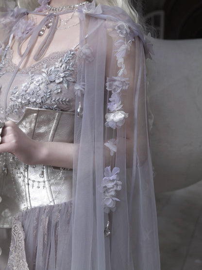 Handcrafted Floral Tulle Hooded Cape