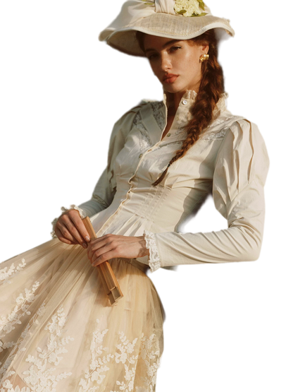 Lace Trim Victorian Midi Dress
