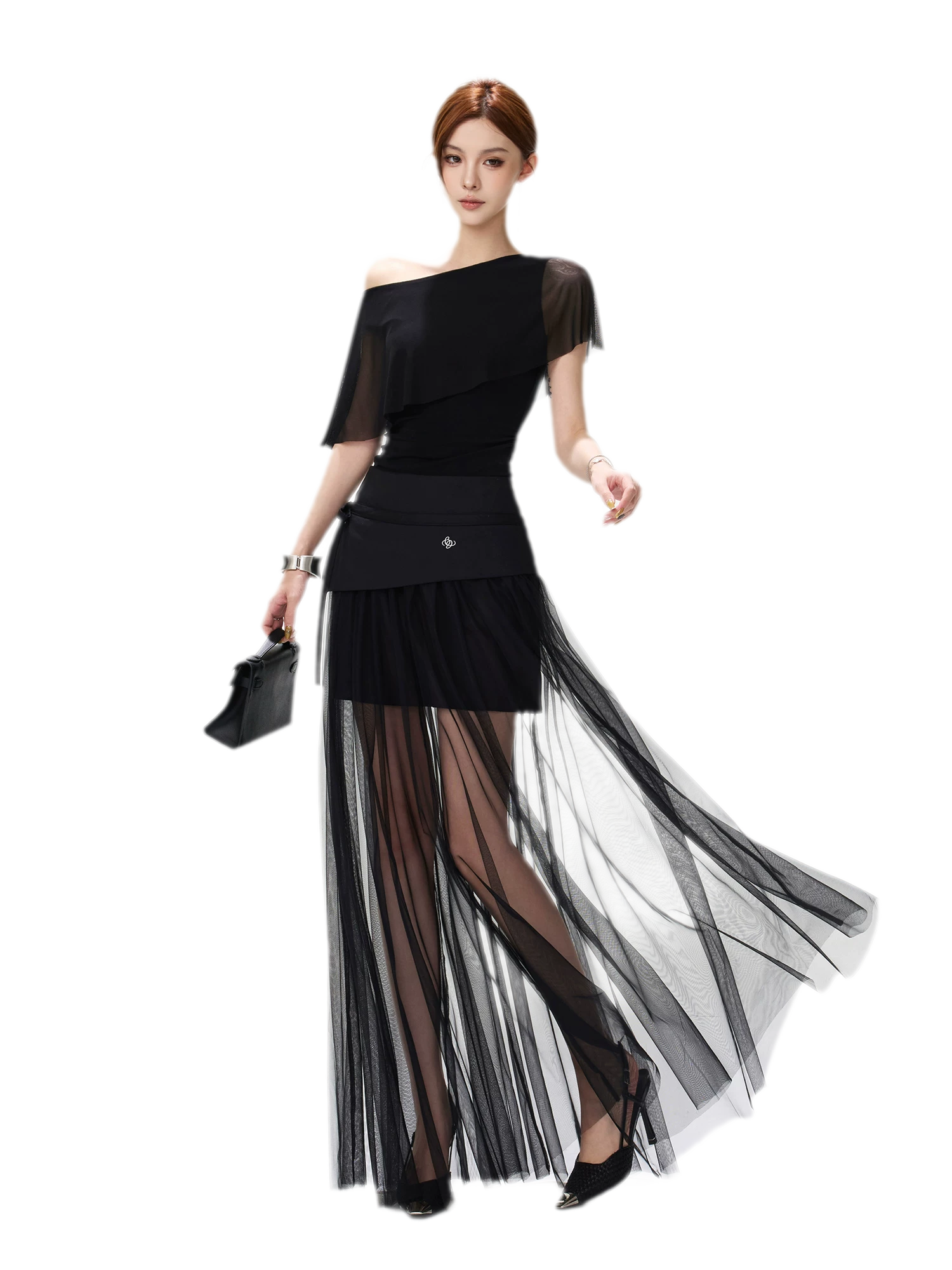 Sheer Layered Asymmetrical Maxi Skirt