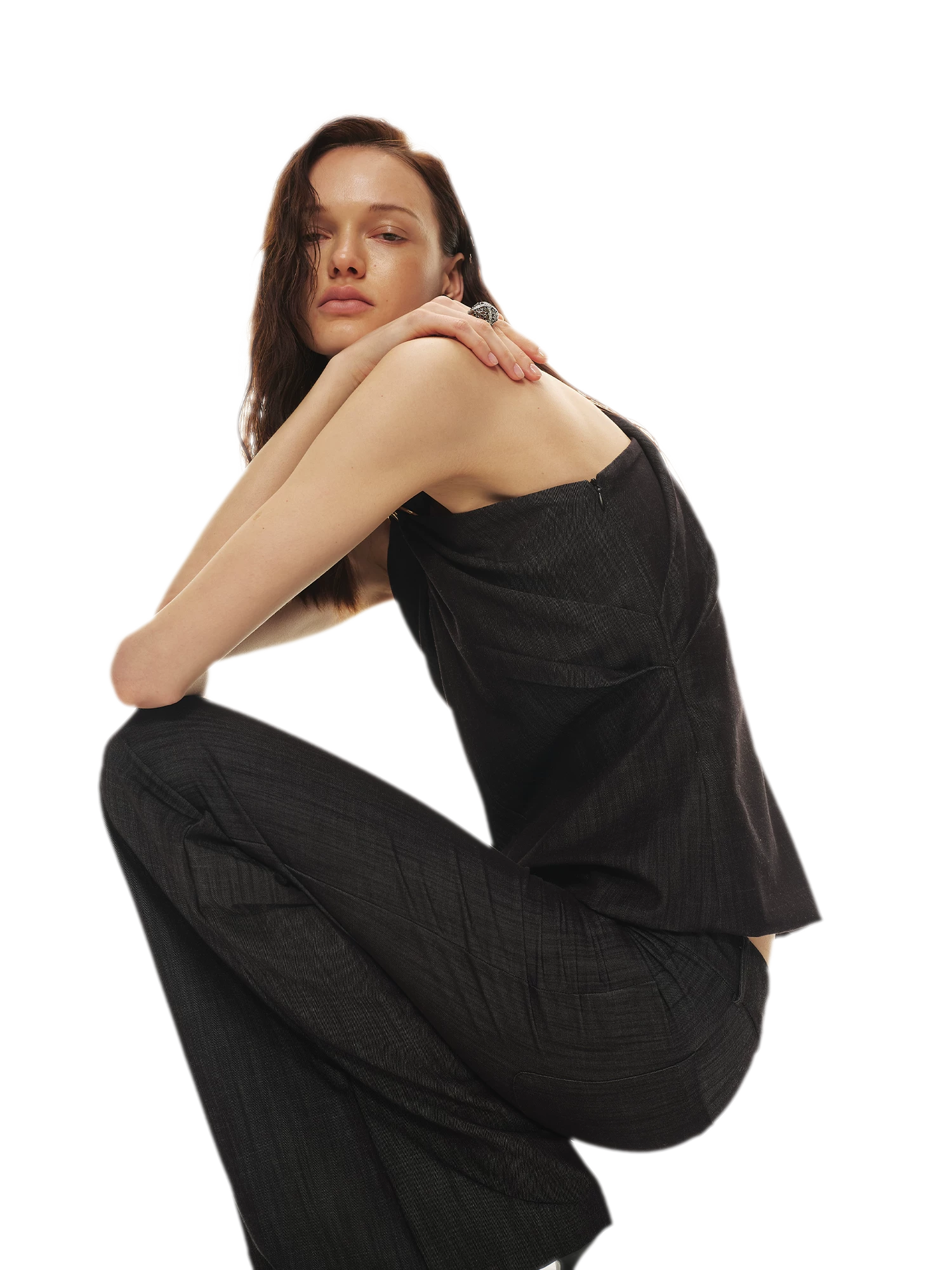 Tencel Hollow Halter Top &amp; Flared Pants Set