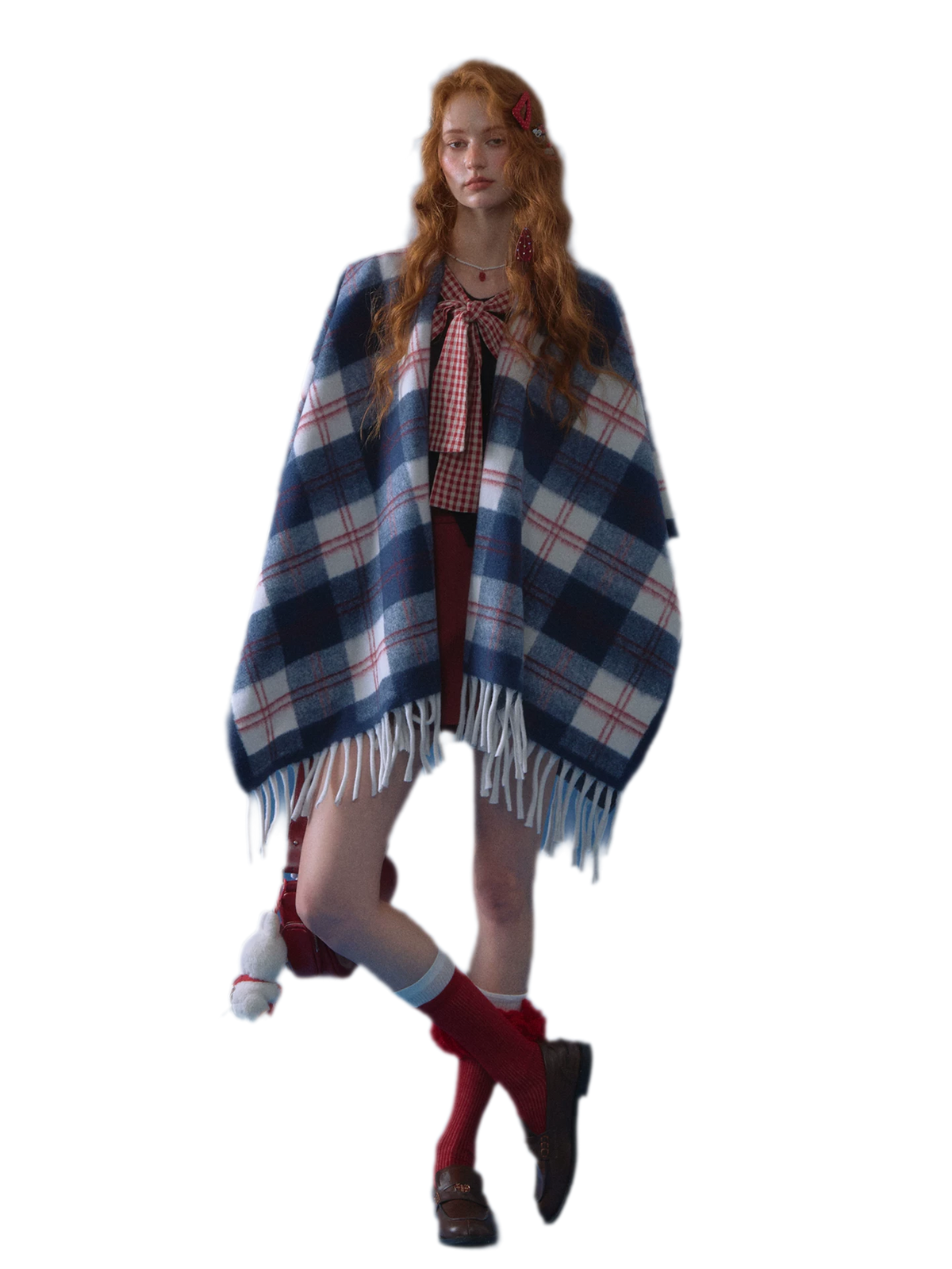 Vintage Plaid Fringed Shawl