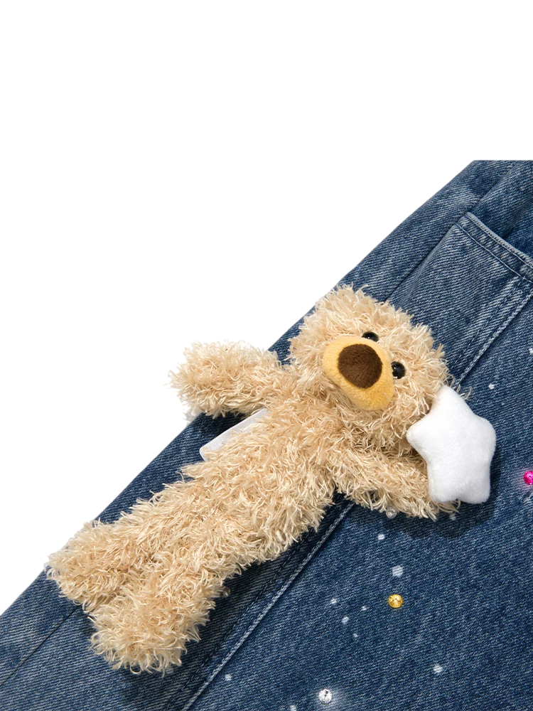 Unisex Glow Star Bear Wide-leg Casual Denim Pants