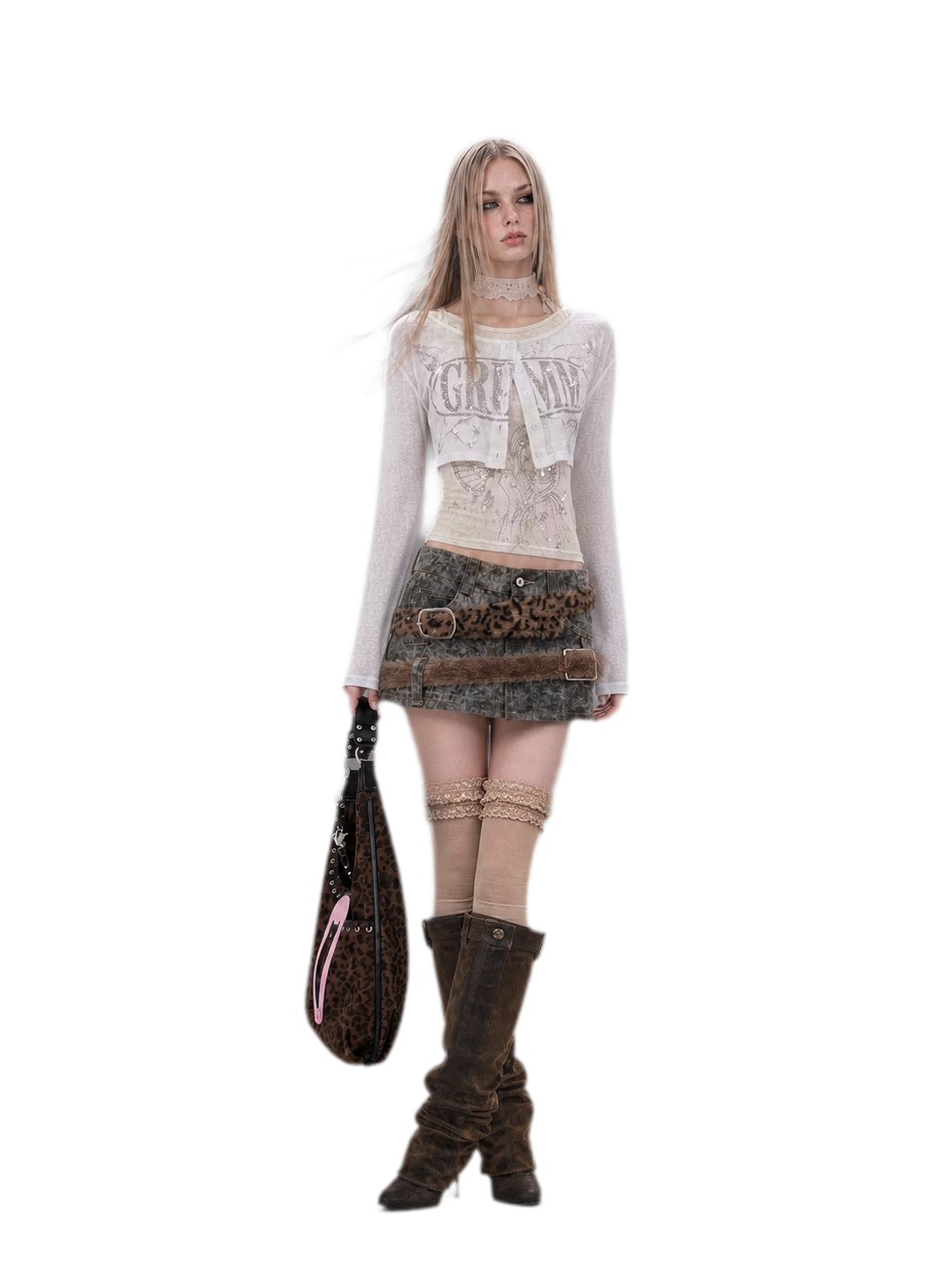 Layered Leopard Panel Mini Skirt