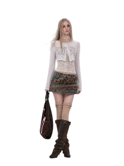 Layered Leopard Panel Mini Skirt