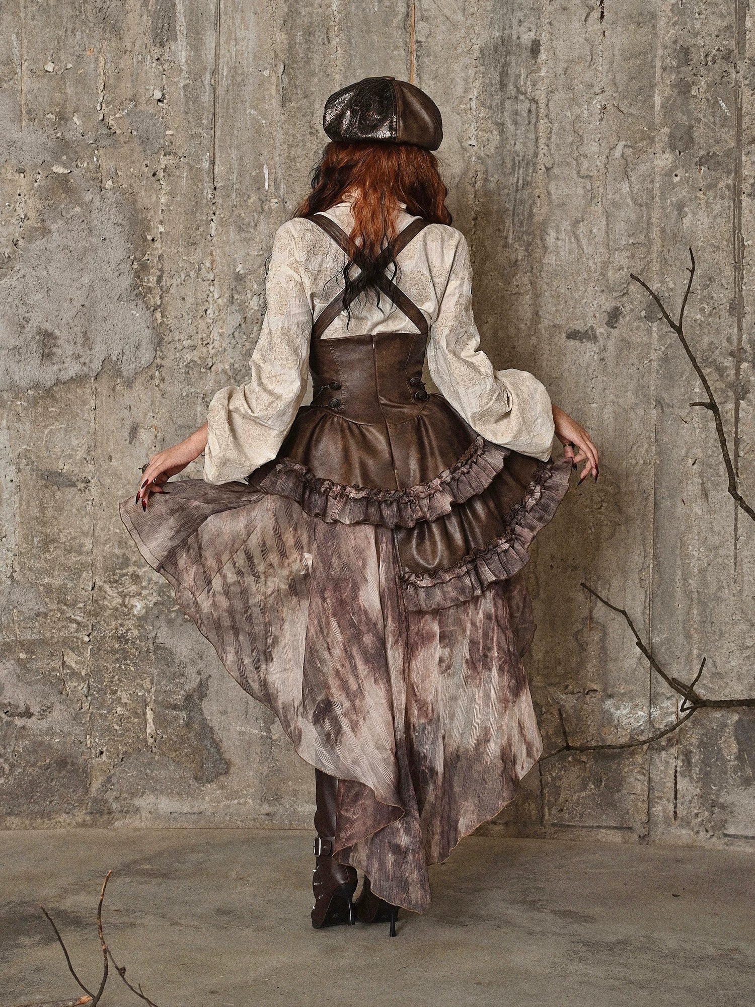 Distressed Jacquard Asymmetric Train Skirt